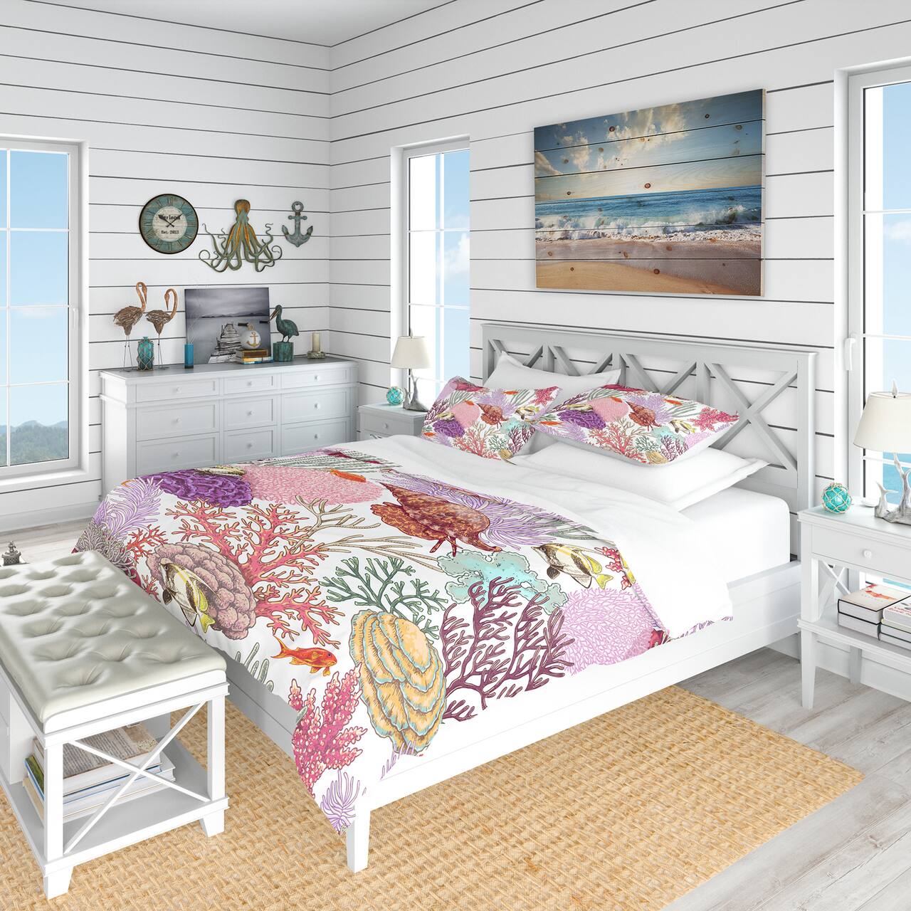 Designart 'Coral Reef and Fishes Pattern' Nautical & Coastal Bedding Set - Duvet Cover & Shams